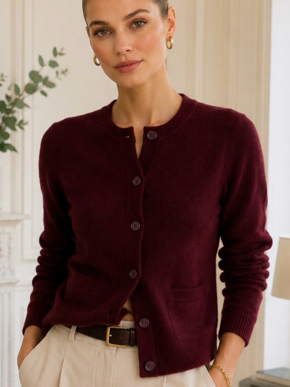 *Quince 100% Mongolian Cashmere Structured Cardigan Burgundy $220 Quiet Lux